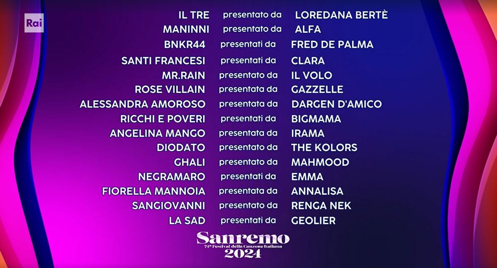 Abbinamenti Sanremo 2024 - 1